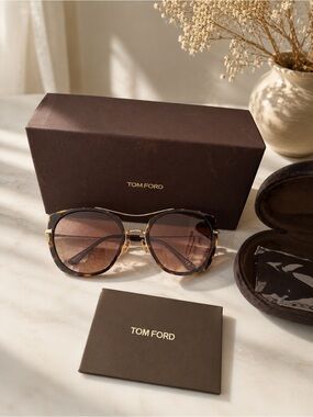 Tom Ford Women’s Tortoise Acetate Sunglasses with Brown Gradient Lenses